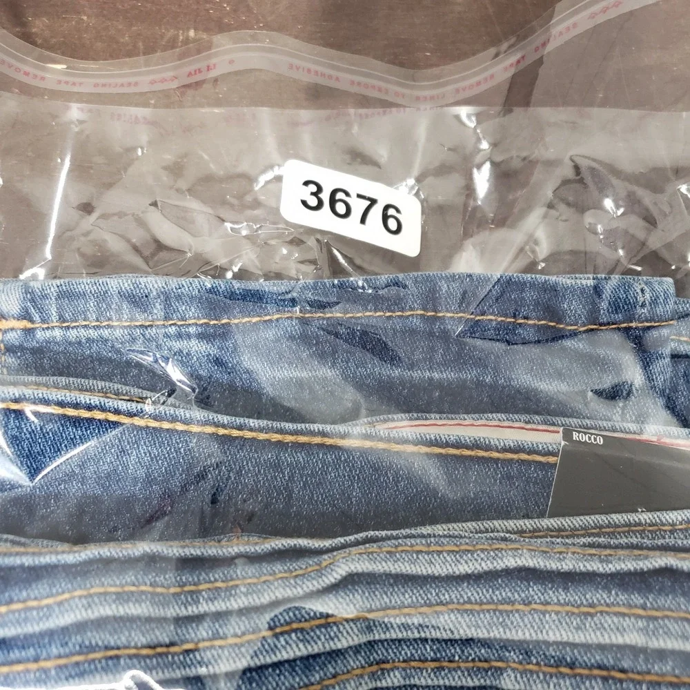 True Religion Rocco Moto Jeans Mens 36 Blue Relaxed Skinny Biker Streetwear